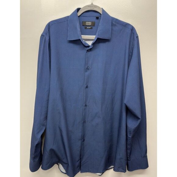 Jones New York Shirt Men's‎ XL Blue Polka Dot Long Sleeve Button Up #34 Slim Fit - Picture 1 of 5